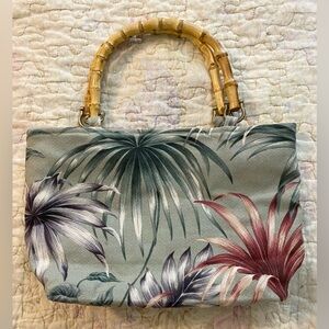 Tropical Print Women’s Bag with Bamboo Handles